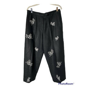 Alexandra Bartlett Cropped Pants Black Linen w/Embroidered Butterflies Size 12